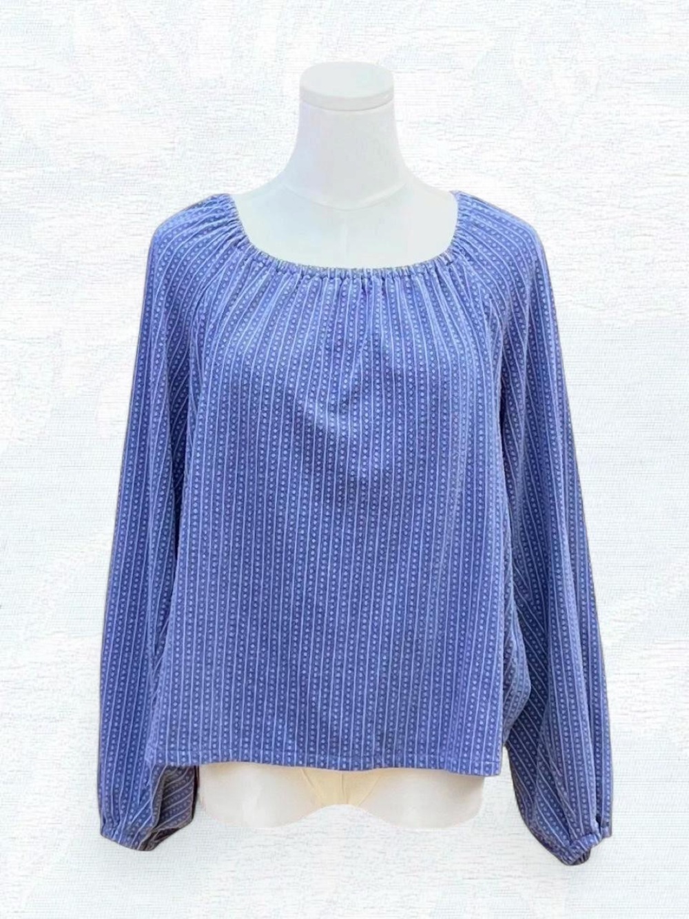 Madewell Blue Smocked Tie-Back Blouse